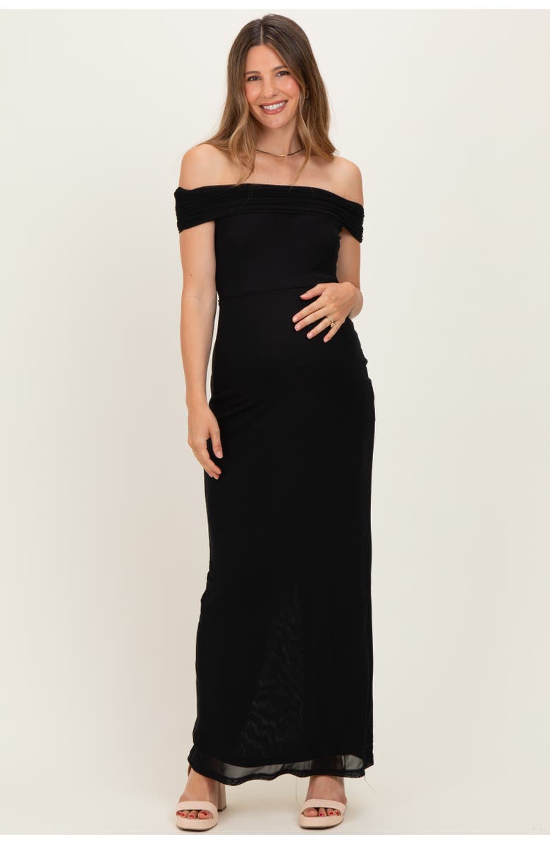 PinkBlush Off Shoulder Mesh Maxi Dress, Main, color, Black
