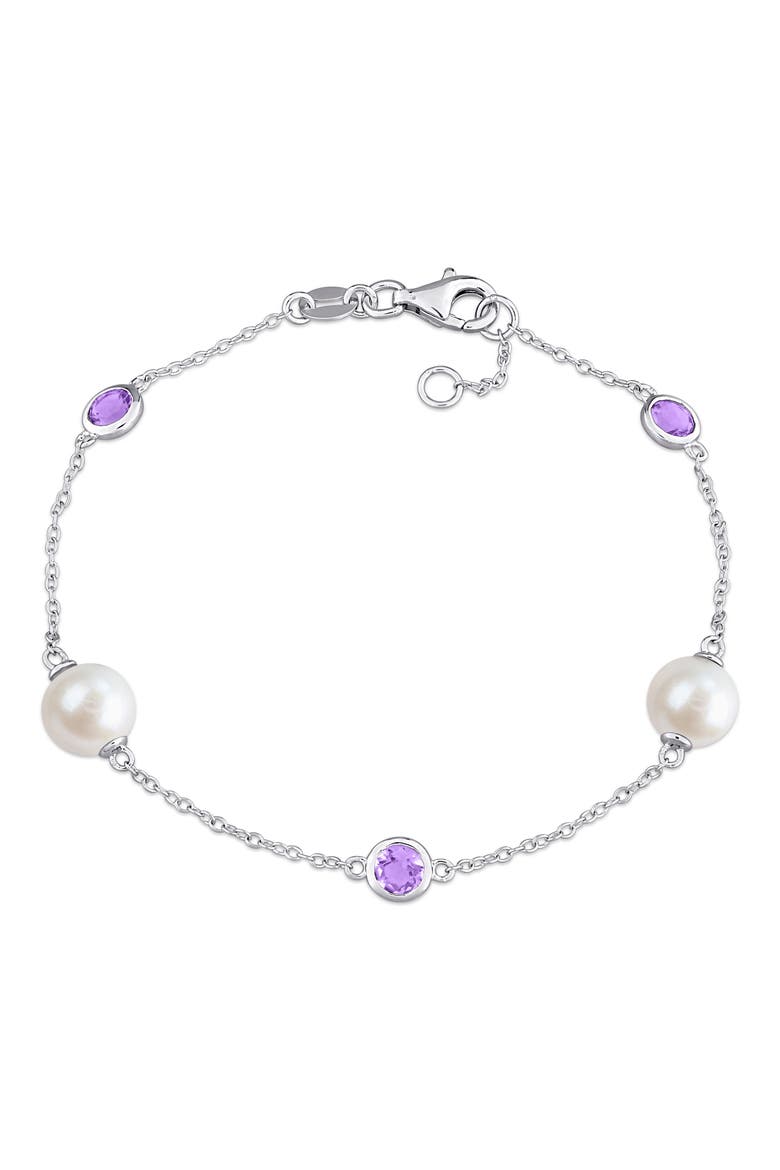 Cultured Pearl & Amethyst Station Bracelet, Main, color, PURPLE