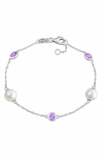 Cultured Pearl & Amethyst Station Bracelet