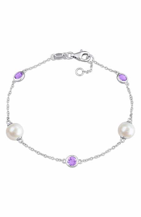 Cultured Pearl & Amethyst Station Bracelet