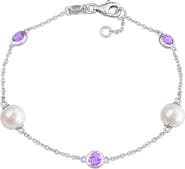 DELMAR Cultured Pearl & Amethyst Station Bracelet