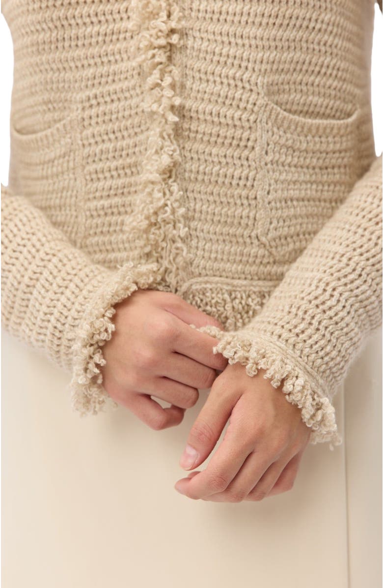 GOBI Mongolian Cashmere Cashmere Cardigan with Frayed Edges, Alternate, color, Fog