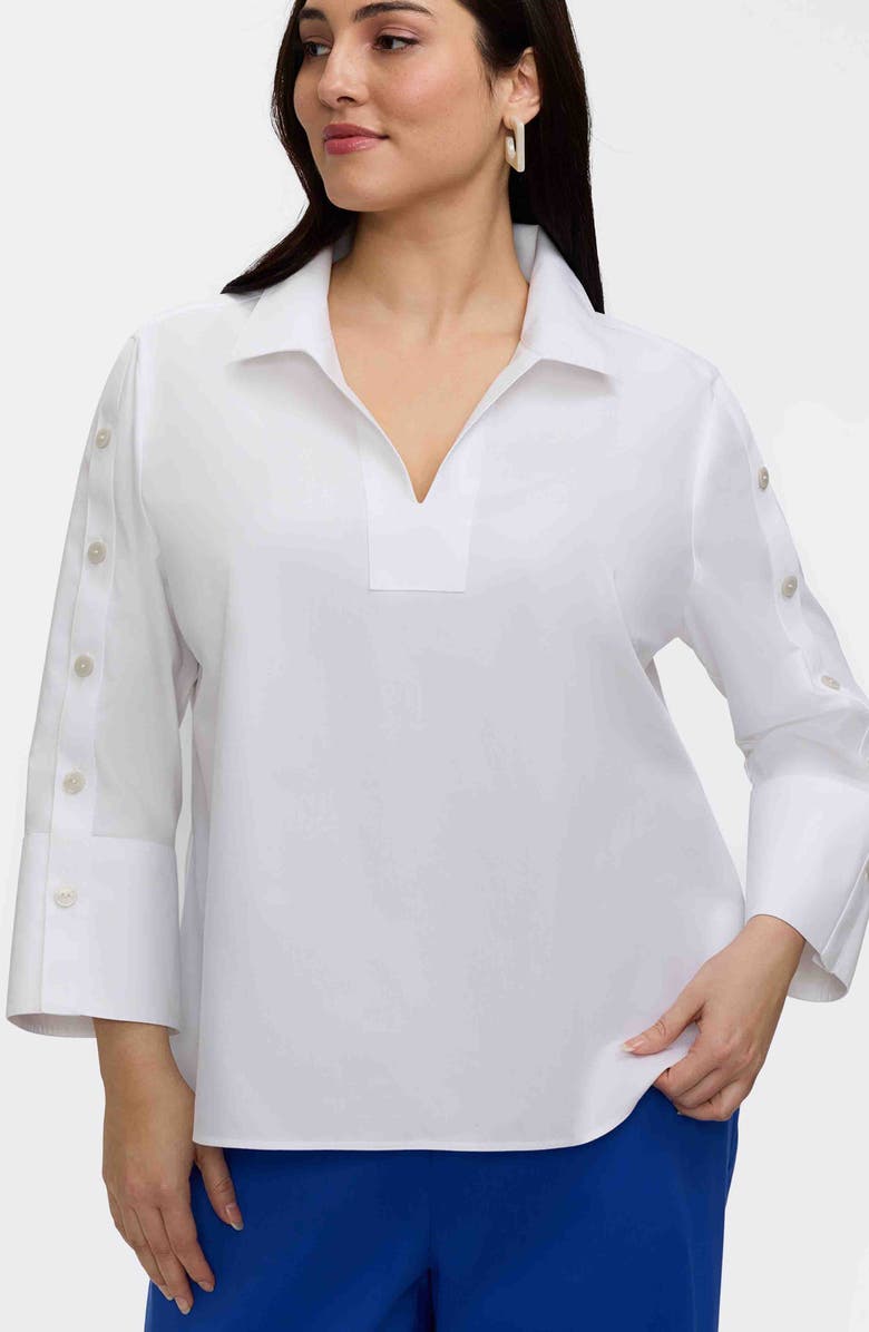 Foxcroft Lainey Button Accent Cotton Popover Top, Alternate, color, White