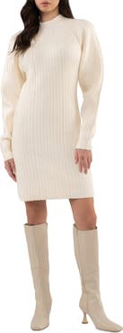 AUGUST SKY Ribbed Long Sleeve Sweater Minidress