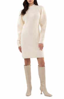 AUGUST SKY Ribbed Long Sleeve Sweater Minidress