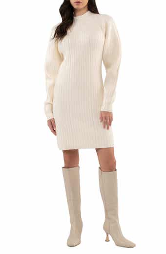 AUGUST SKY Ribbed Long Sleeve Sweater Minidress