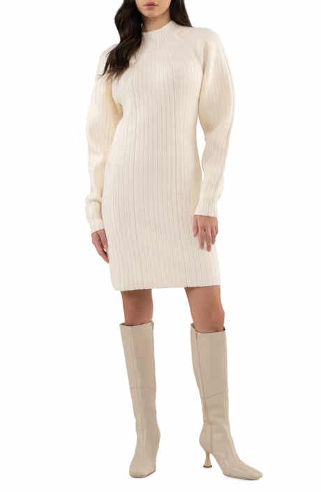 AUGUST SKY Ribbed Long Sleeve Sweater Minidress