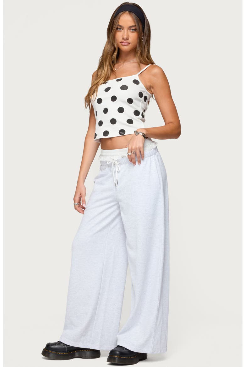 Tamia Peekaboo Lace Trim Wide Leg Pants, Alternate, color, LIGHT-GREY-MELANGE