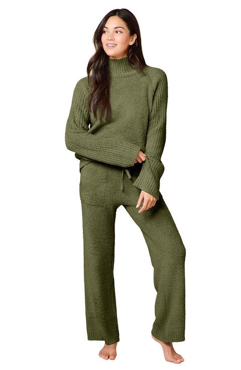 Solid Marshmallow Rib Mock Neck with Long Pant
