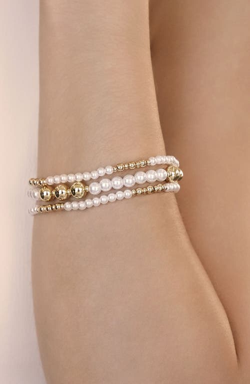Ettika Set Of 3 Faux Pearl Beaded Stretch Bracelets