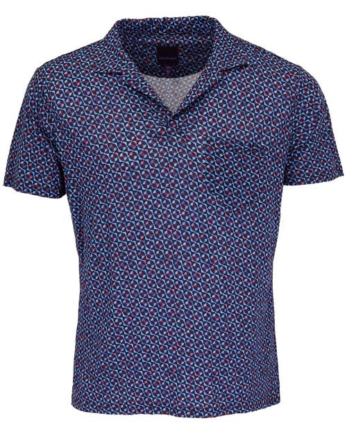 Lords Of Harlech Bobby Merino Wool Johnny Collar Polo City Geo In Blue