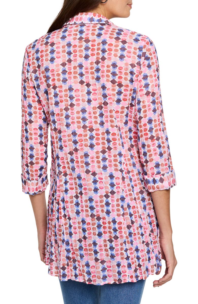 NIC+ZOE Geo Dot Crinkle Cotton Button-Up Shirt, Alternate, color, Pink Multi
