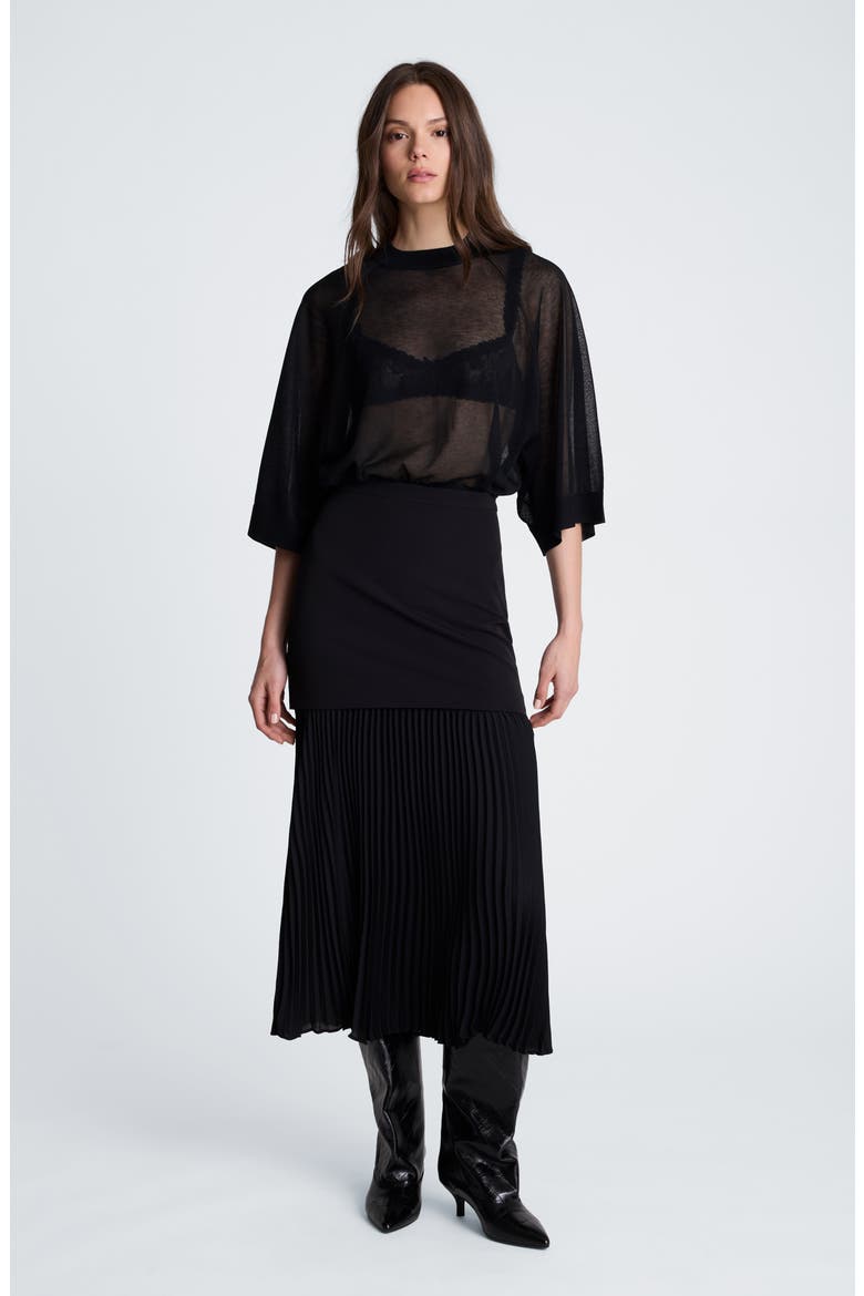 Pleated Layered Midi Skirt, Alternate, color, BLACK
