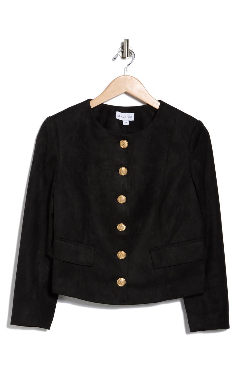 Gemma + Jane Faux Suede Jacket, Alternate, color, Black