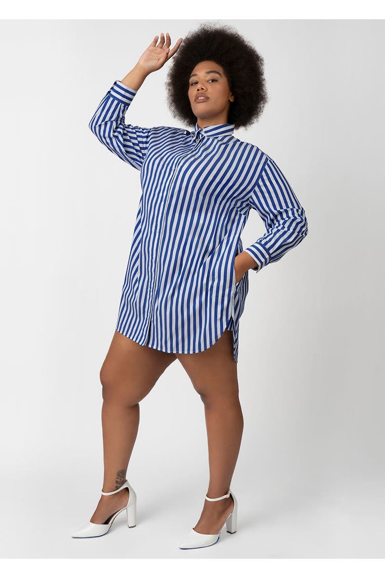 Poplin Tunic Shirt Dress Plus Size, Alternate, color, Cobalt Stripe