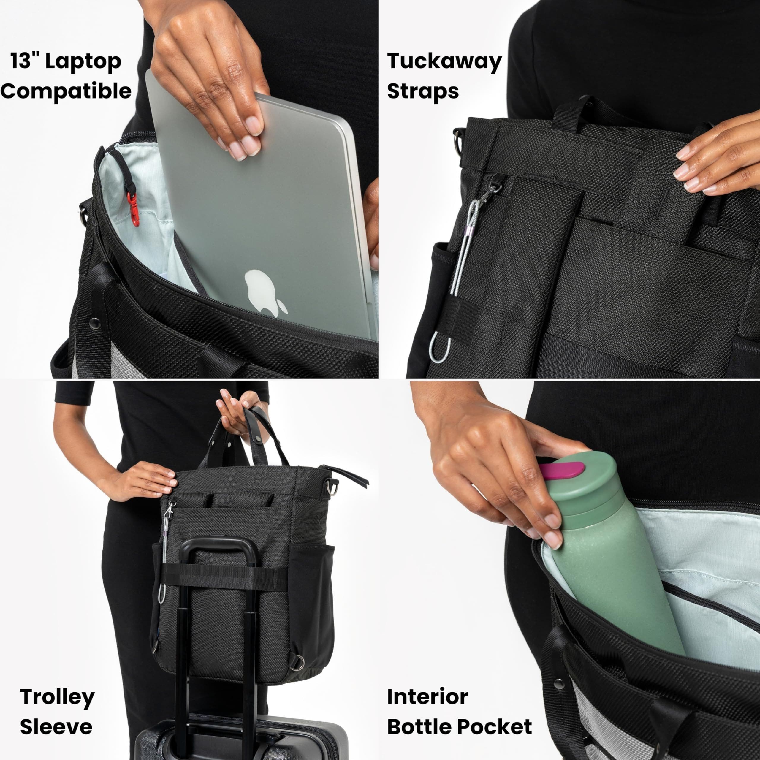 Sherpani Soleil, Anti Theft Convertible Backpack, 3 in 1 Tote Bag, Cross Body Purse, 18L Travel Backpack, Travel Gifts for Women, RFID Protection, Metal Hardware Fits 15 Laptop, Sterling, Alternate, color, Sterling