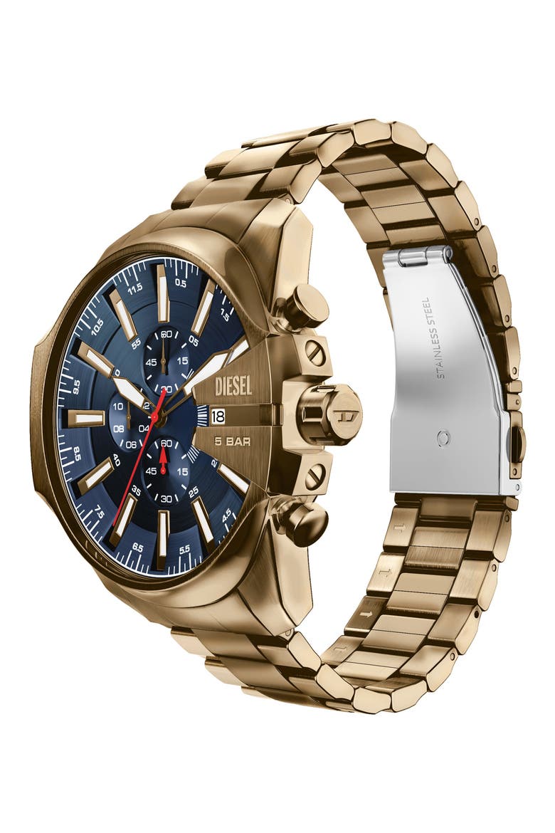 Mega Chief Slim Chronograph Bracelet Watch, 48mm, Alternate, color, ANTIQUE GOLD/ NAVY