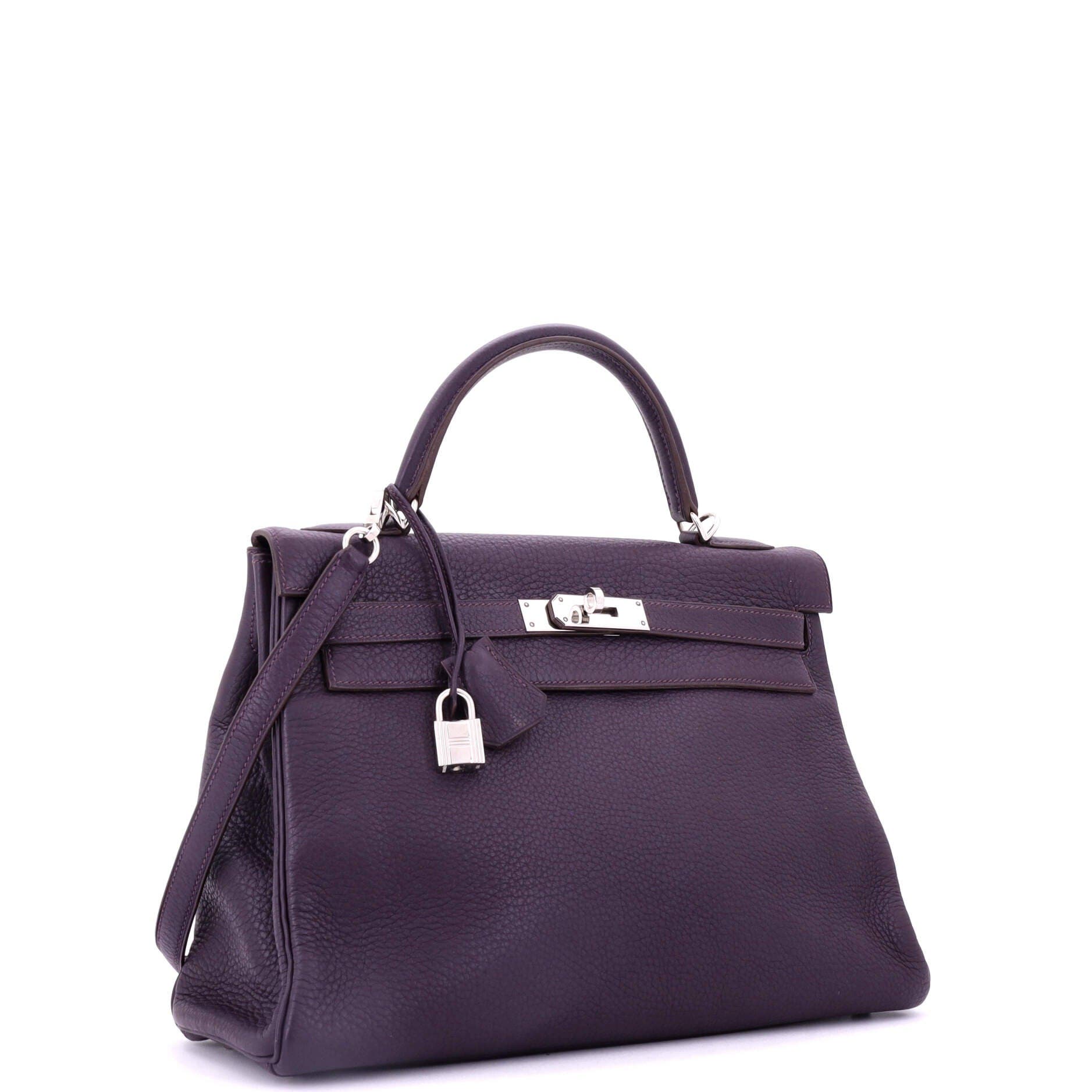 Pre-Owned Hermes Kelly Handbag Purple Clemence with Palladium Hardware 32, Alternate, color, Cassis