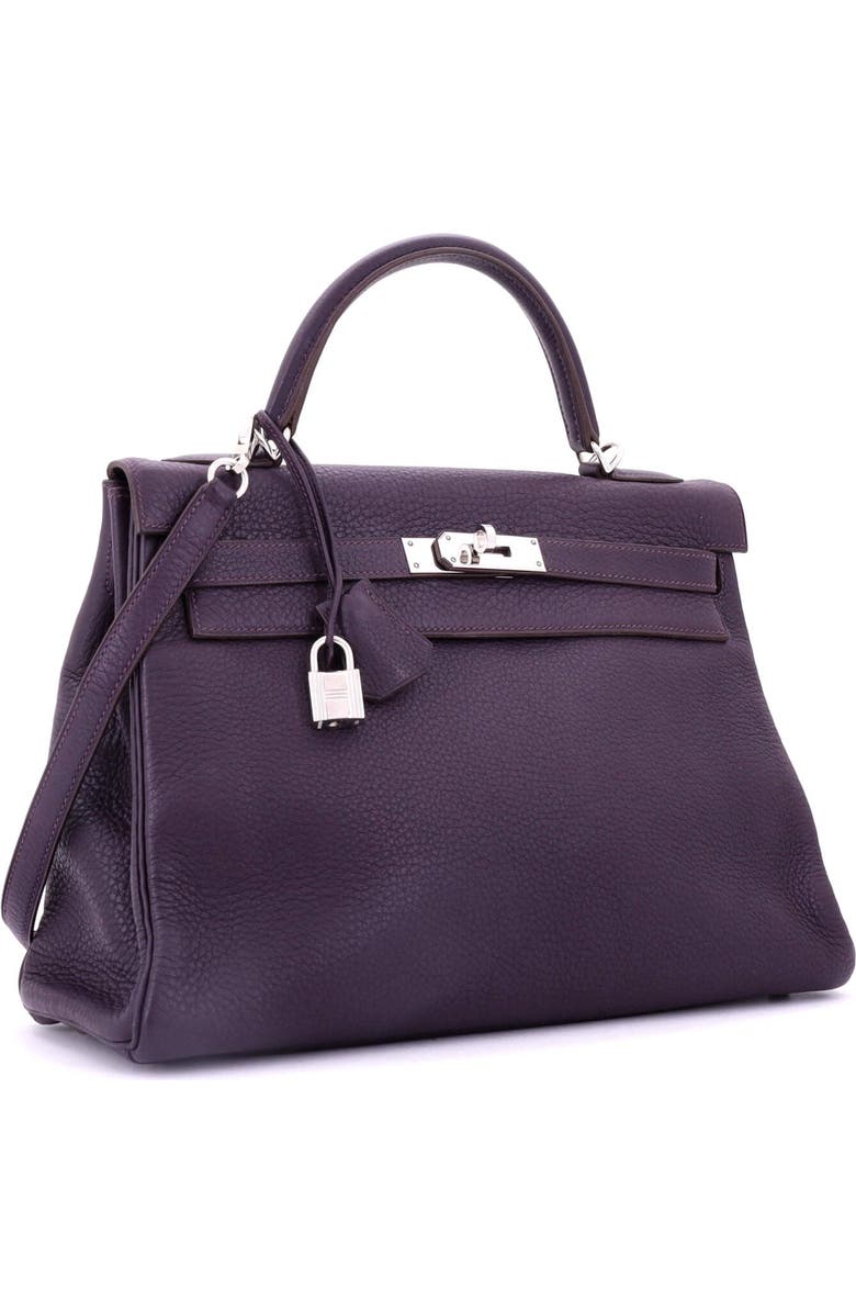 Pre-Owned Hermes Kelly Handbag Purple Clemence with Palladium Hardware 32, Alternate, color,