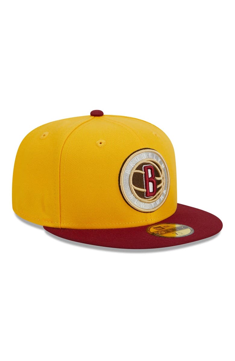 New Era Men's New Era Yellow/Red Brooklyn Nets Fall Leaves 2-Tone 59FIFTY Fitted Hat, Alternate, color, Yellow