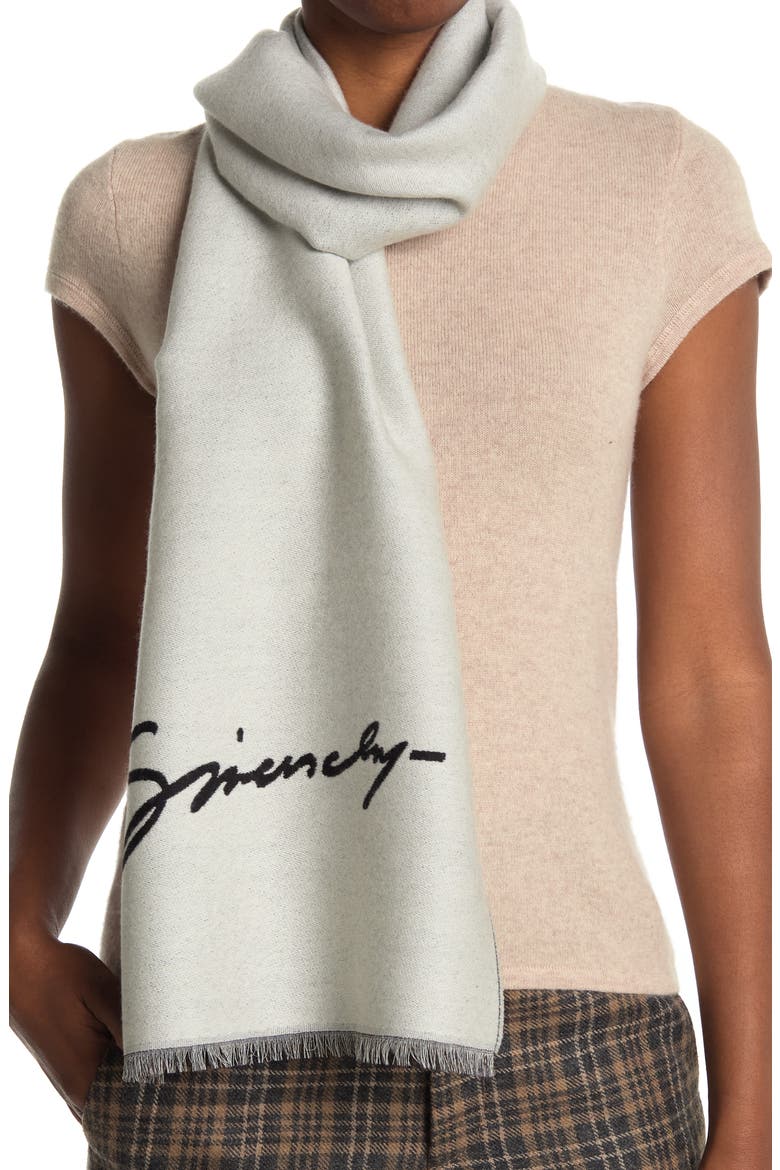 Signature Wool & Silk Blend Scarf, Main, color, BLACK WHITE