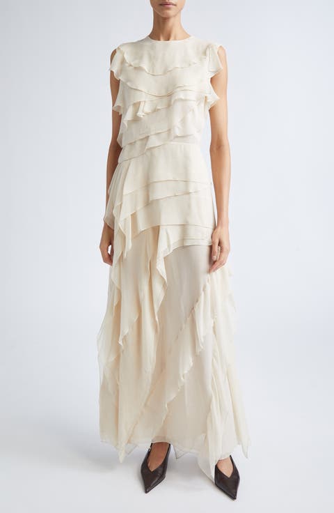 Gigi Semisheer Ruffle Silk Maxi Dress