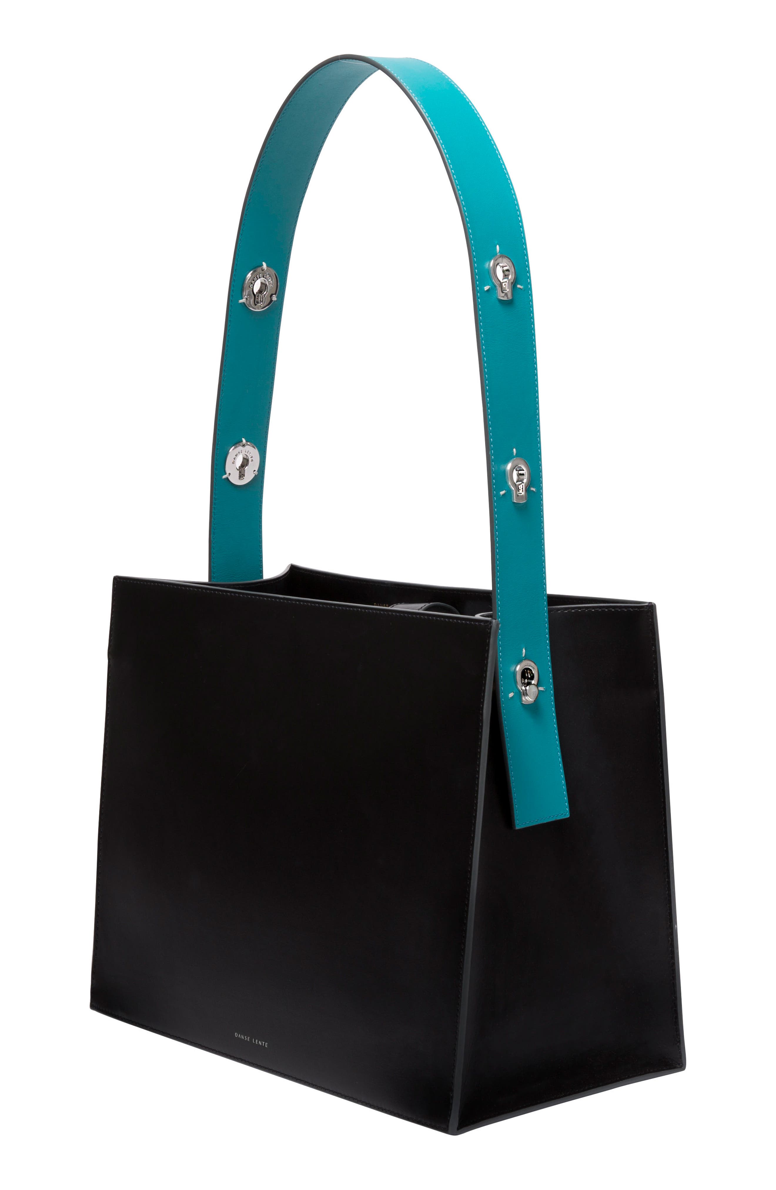Young Leather Tote Bag, Alternate, color, BLACK/ TURQUOISE
