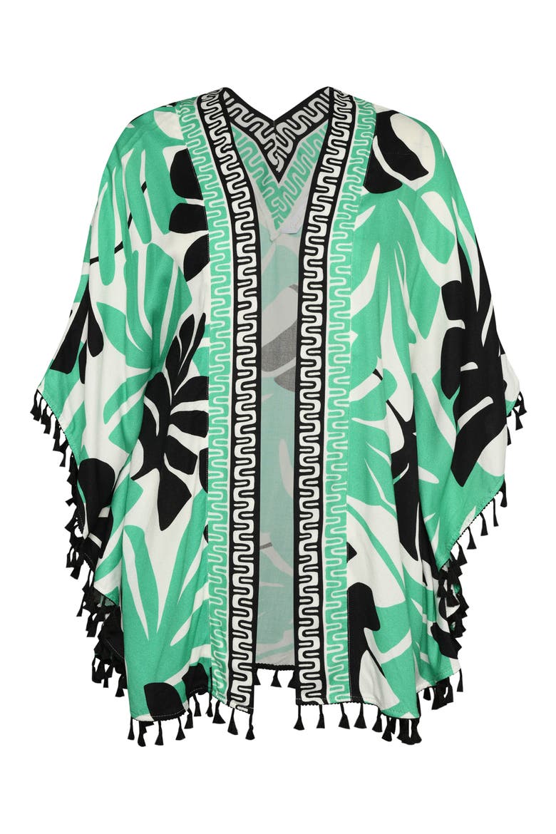 Monstera Tassel Trim Cover-Up, Alternate, color, GREEN MULTI