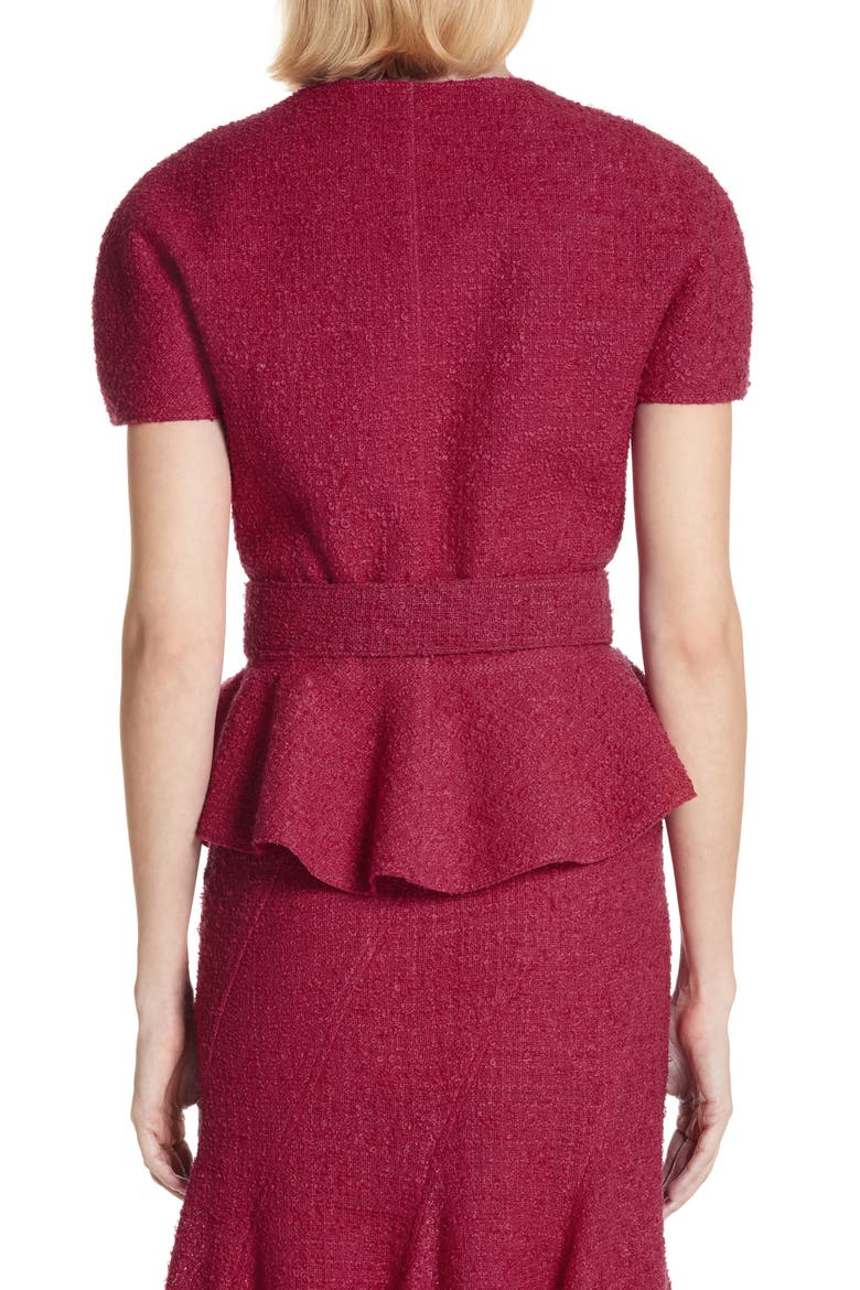 Belted Peplum Wool Blend Tweed Jacket, Alternate, color, RASPBERRY