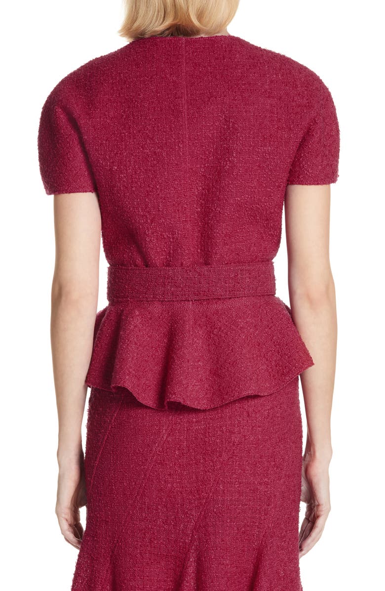 Oscar de la Renta Belted Peplum Wool Blend Tweed Jacket, Alternate, color,