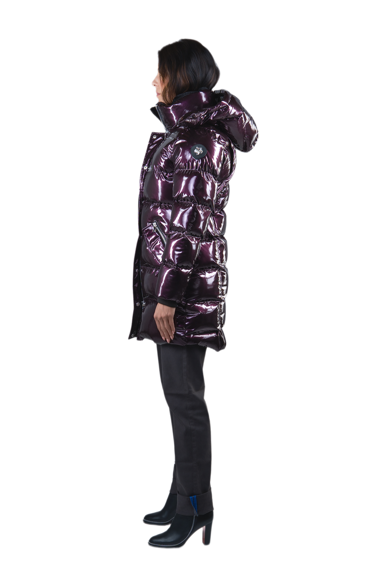 Women's Penguin Long Length Quilted Coat, Alternate, color, GLOSSY PURPLE
