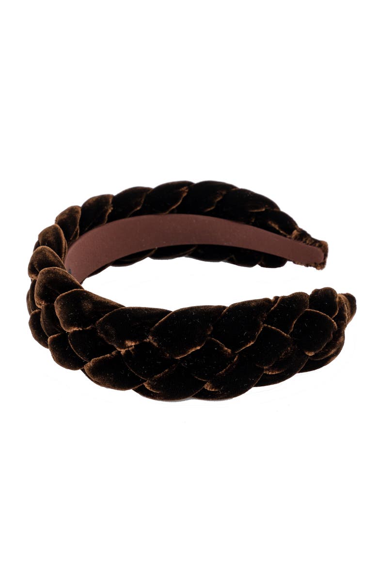 Alexandre de Paris Nocturne Braided Velvet Headband, Alternate, color, Brown