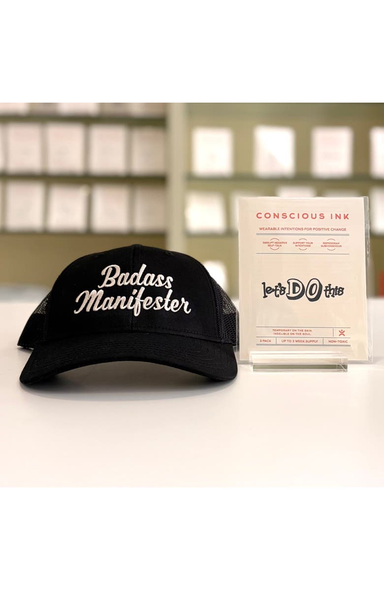 Conscious Ink Badass Manifester Eco Trucker + Ink, Alternate, color, Black