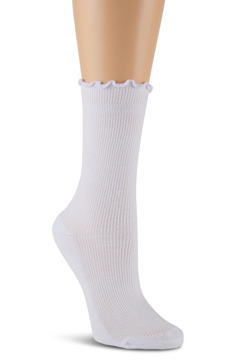 Laundry by Shelli Segal 3-Pack Lettuce Edge Cushion Crew Socks, Alternate, color, Oatmeal Heather/ Bone/ Brown