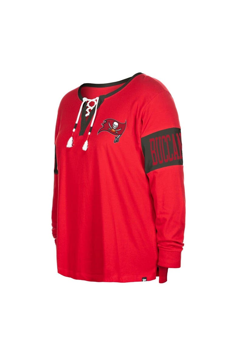 Women's New Era  Red Tampa Bay Buccaneers Plus Size Lace-Up Notch Neck Long Sleeve T-Shirt, Alternate, color, Red