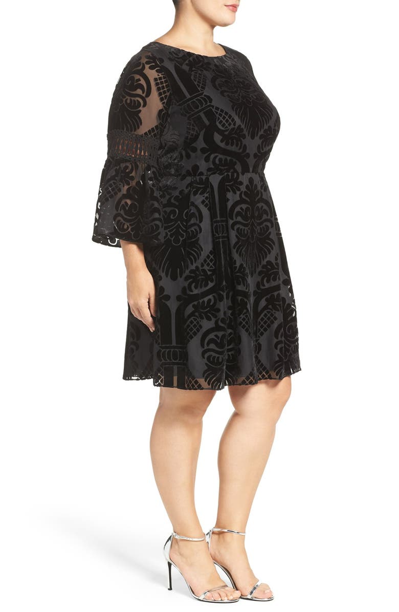 Eliza J Burnout Velvet Fit & Flare Dress, Alternate, color,