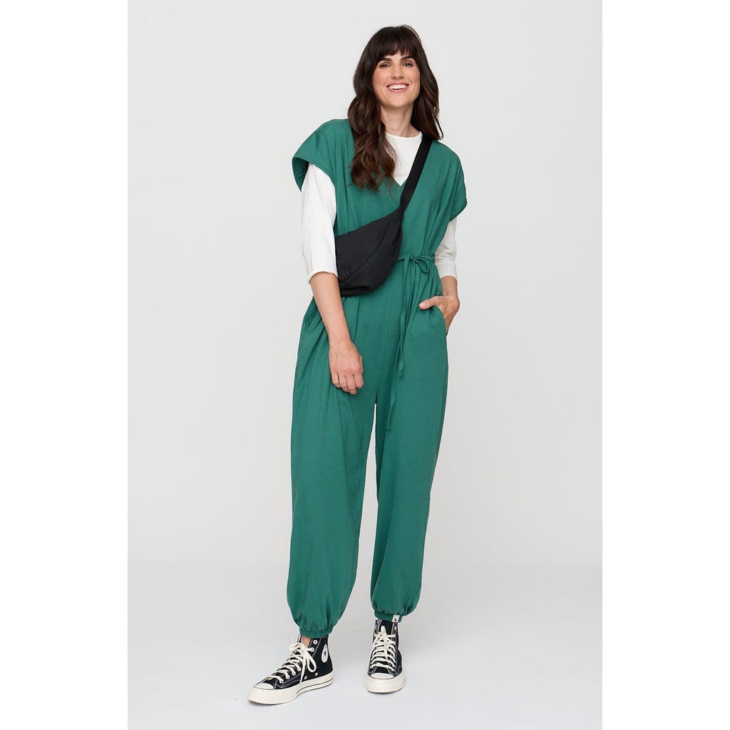Turtledove London Rita Tie Waist Organic Cotton Jumpsuit In Green