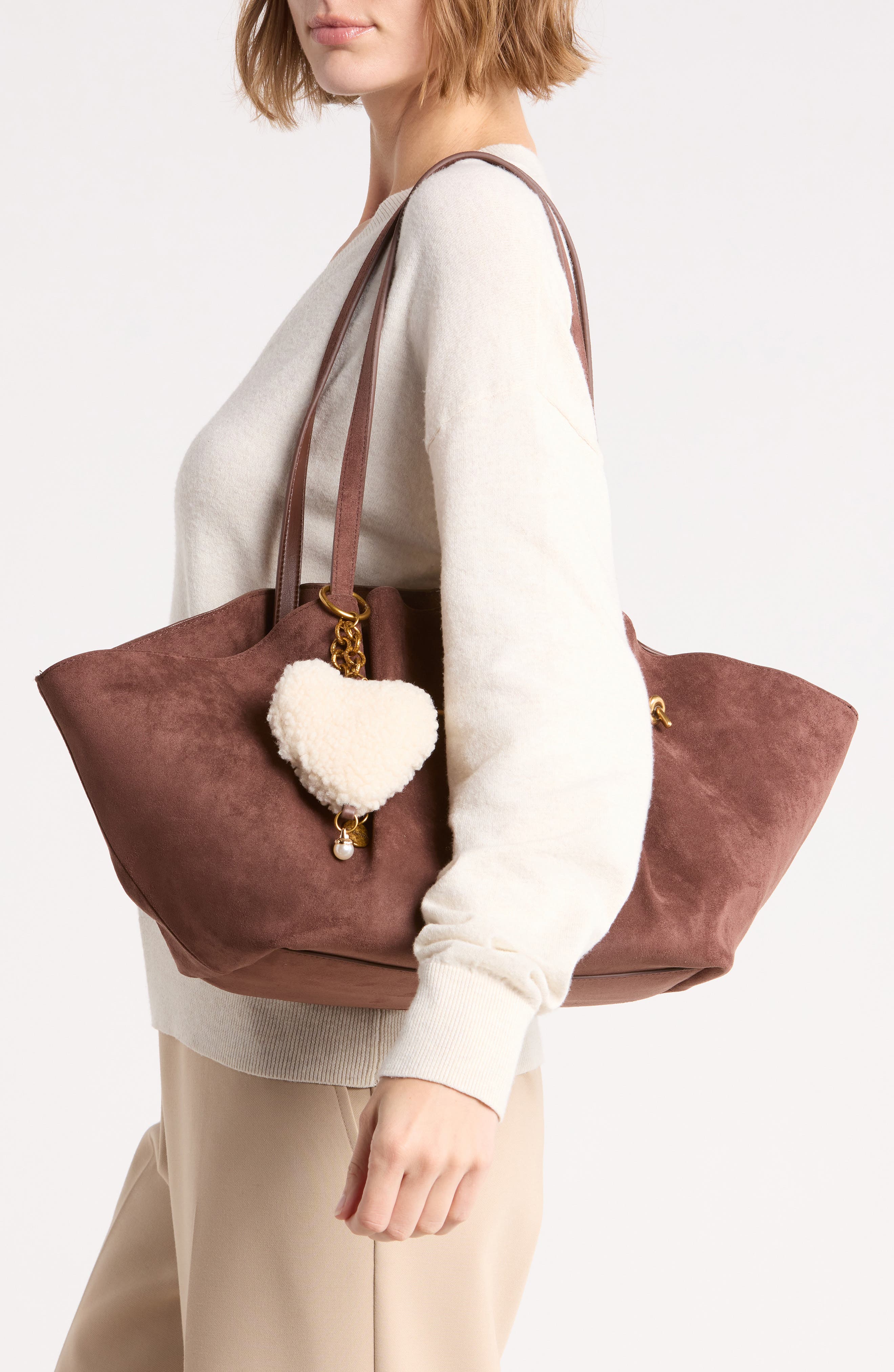 Bleanne Faux Suede Tote, Alternate, color, ESPRESSO BROWN SUEDE