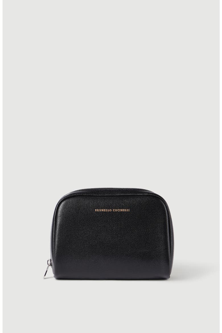 Brushed leather slim beauty case, Main, color, Black