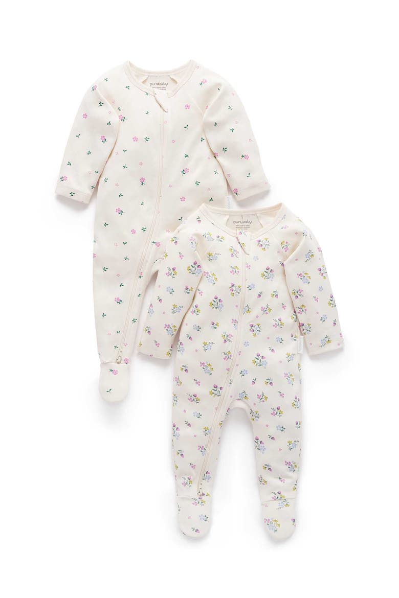 2 Pack Printed Zip Footie, Main, color, Cherry Blossom Print
