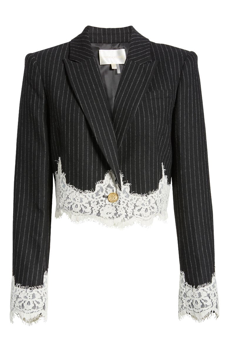 LoveShackFancy Icarus Pinstripe Lace Trim Crop Jacket, Alternate, color,