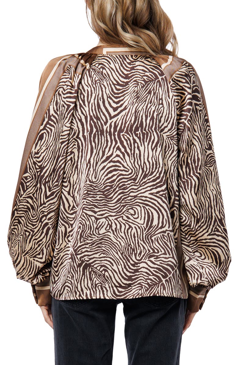 CIEBON Amber Printed Balloon Sleeve Satin Button-Up Shirt, Alternate, color, Brown Multi