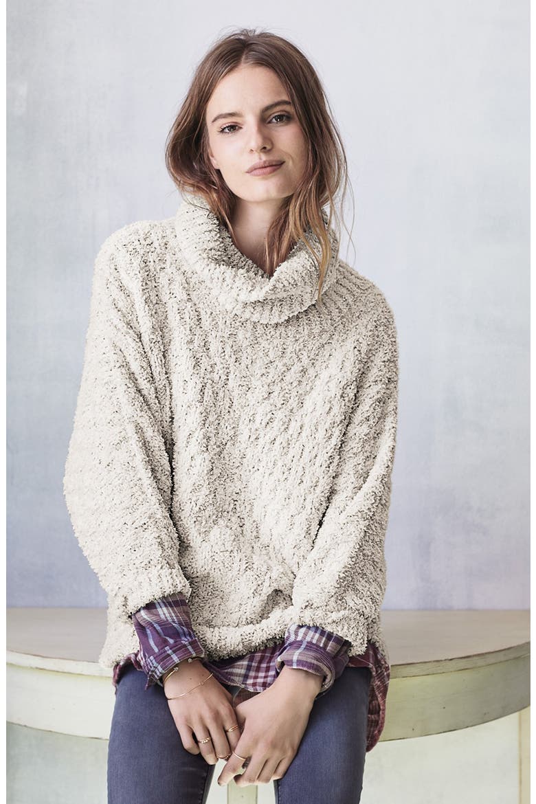 Fluffy Turtleneck Sweater, Main, color, BURGUNDY LONDON EYELASH COMBO