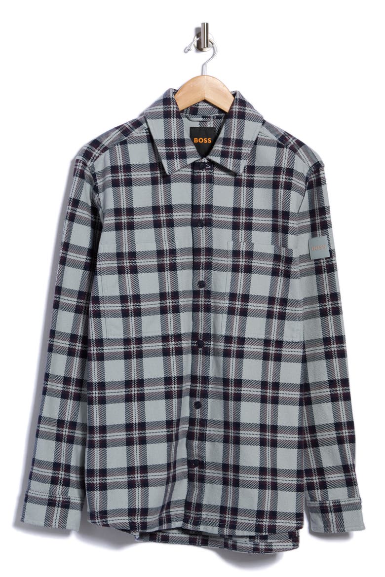 Locky Cotton Plaid Shirt Jacket, Main, color, OPEN GREY