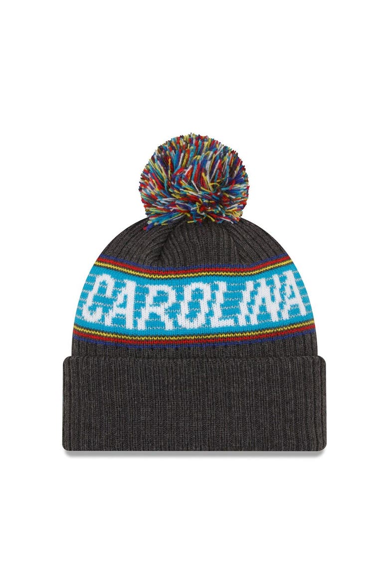 Men's New Era  Heather Charcoal Carolina Panthers 2022 Greg Olsen x Atrium Health Levine Children's Hospital Pom Knit Hat, Alternate, color, Heather Charcoal