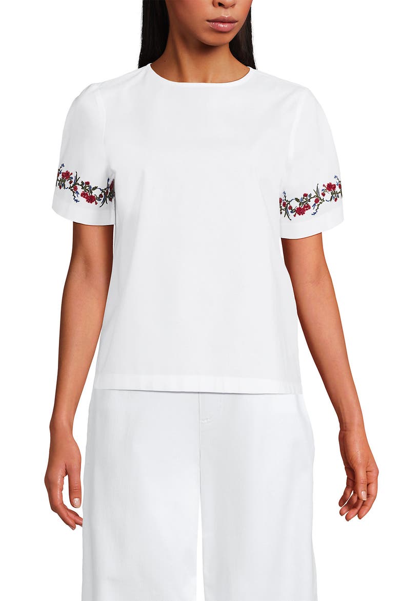 Poplin Eyelet Back Tie Shirt, Alternate, color, Cherry Border/White