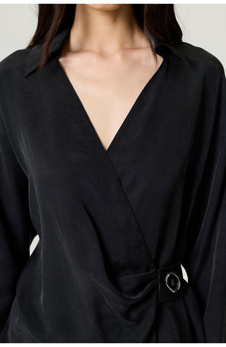 Nocturne Logo Buckle Wrap Blouse, Alternate, color, Black