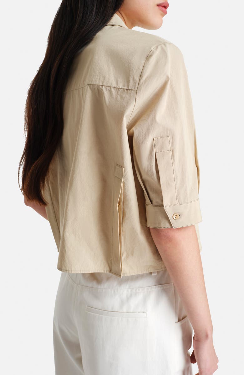 TWP Short Lived Elbow Sleeve Cotton Button-Up Shirt, Alternate, color, Safari