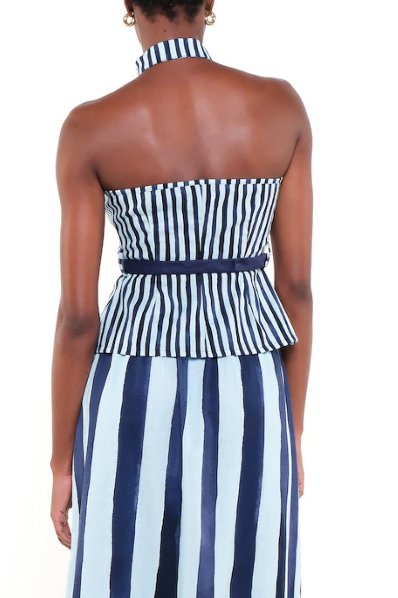 The Horizon Stripe Belted Linen Blend Halter Top, Alternate, color, HERITAGE STRIPES MINI BLUE