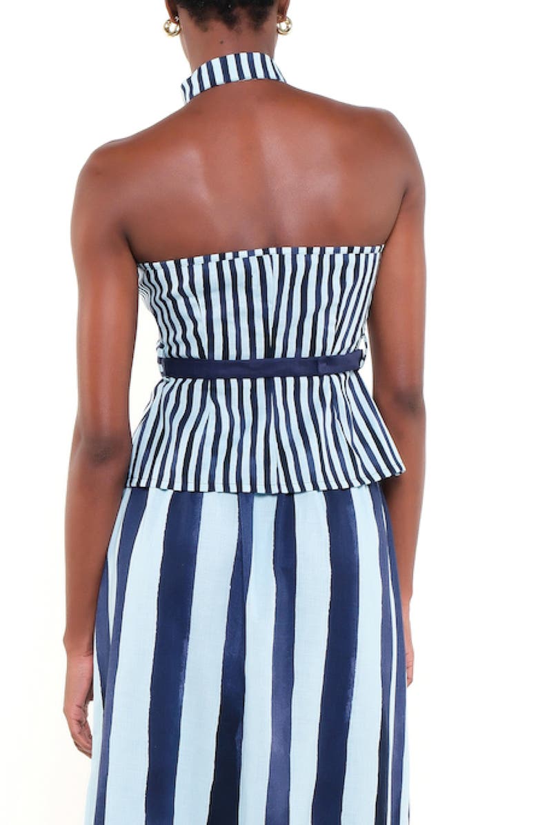 The Lulo Project The Horizon Stripe Belted Linen Blend Halter Top, Alternate, color,